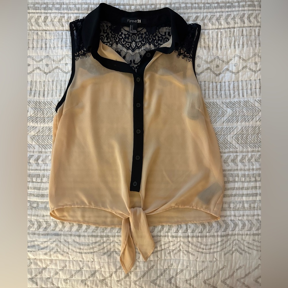 Black and beige Lace Sleeveless Tank, small, Charlotte Russe